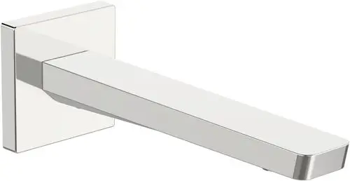 Einhebelmischer mit geradem Auslauf von HANSA, mit quadratischer Rosette, in chromfarbenem Finish. Schlichte, moderne Form mit klaren Linien.